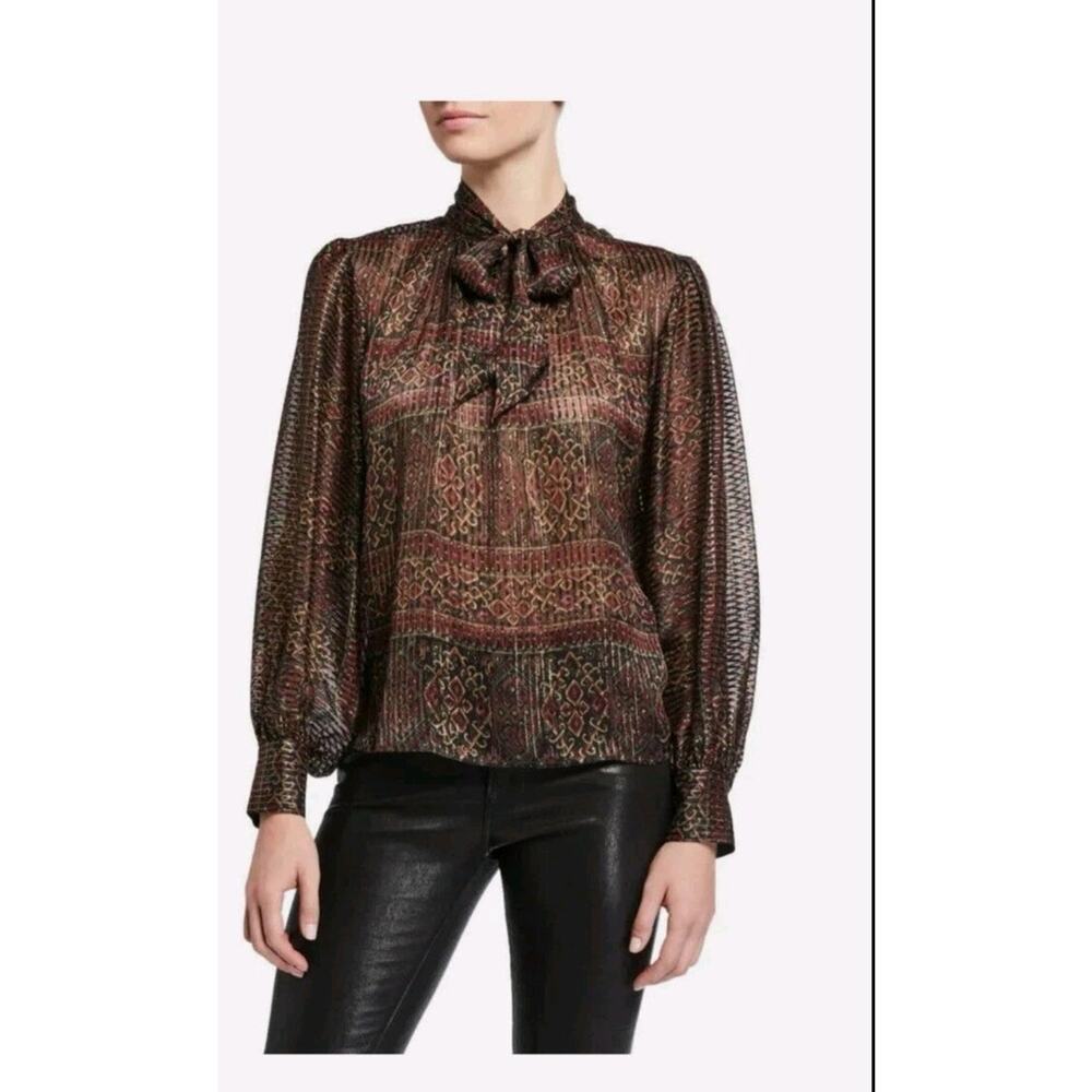 $325 Frame Women Long-Sleeve Casual Silk Blouse Shirt Top S Deep Moss T20